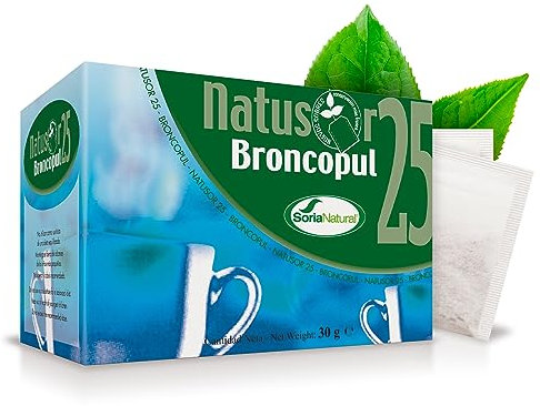 Soria Natural Natusor 25 Broncopul – Salud de las Vías Respiratorias – Descongestionante - Mezcla de Eucalipto, Gordolobo, Helenio, Malvavisco y Marrubio - 100% Natural - Caja con 20 Bolsas Filtro