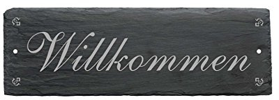 Schild « WILLKOMMEN » aus Schiefer - ca.22 x 8 cm - Türschild für die Haustür