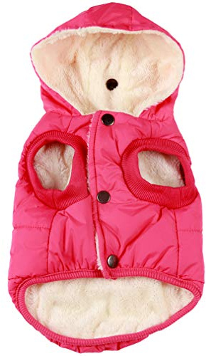 Vecomfy Sudadera con Capucha para Perro con Forro Polar Extra cálida en Invierno para Perros pequeños, Abrigo para Cachorros con Capucha, Color Rosa, Talla M