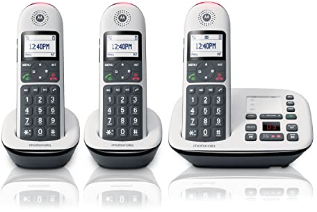 Motorola CD5013 Digital Cordless Telephone Phone with Answering Machine(3 Handsets) DECT 6.0 Long Range System, Big Buttons, Big Backlit Display, Audio Assist, Volume Boost, Block up to 1000 Numbers