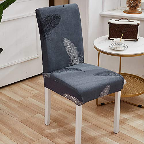 Universal Stuhlhussen Set Stuhlbezug Sitz Stretch Beschützer, Treer Pflanzen Abnehmbare Waschbar Stretch Stuhlhussen Für Stuhl Esszimmer Party Bankett Stuhldekoration (Graue Federn,4 er Set)