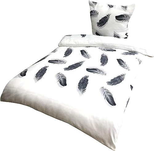 Leonado Vicenti Winter Bettwäsche 155x220 cm Thermo Fleece Flausch Bettbezug Feder Schwarz Weiß 2 TLG