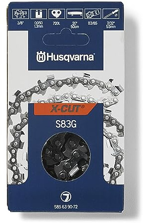 Husqvarna X-Cut S83G 20 Inch Chainsaw Chain, .3/8” Pitch, .050” Gauge, 72 Drive Link Chainsaw Blade Replacement, Pre-Stretched and Low Kickback, Gray