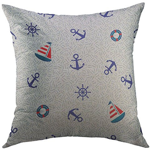 Kissenbezug Blaue Zusammenfassung Mit Segelboot-Anker-Lenkrad-Rettungsring-Niedlichem Marinemuster-Baby-Navy-Strand Kissen-Bezug Couchkissen Kissenhülle Dekorative Kissenbezüge Für Büro 45x45 cm