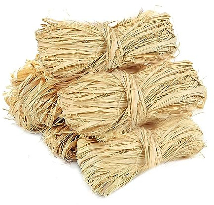 6 Stück 300g Bast Raffia Bastband Natur Bindebast, Bast Raffia Naturbast, Naturbast zum Basteln Natur Papierschnur Geschenkbast für Basteln, Dekoration, Weben, Floristen, Garten