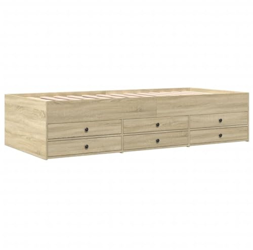 vidaXL Tagesbett, Gästebett mit 6 Schubladen mit Rollen, Schlafsofa für Schlafzimmer, Bettsofa Sofabett Daybed Bett, Sonoma-Eiche 90x200cm Holzwerkstoff