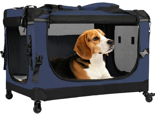 PEGIC 30IN Soft Collapsible Dog Crate w Detachable Wheels, Rolling Travel Dog Crate for Medium Breed Dogs, Portable Dog Kennel with Mesh Windows, Indoor & Outdoor Uses
