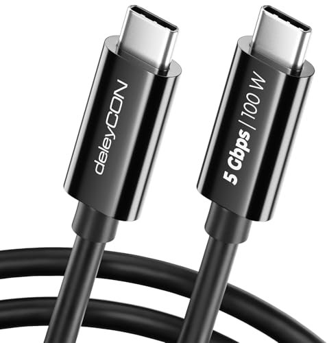 deleyCON 1,5m Cavo USB C (Ricarica Rapida 100W & 5 Gbit/s) Cavo di Ricarica USB-C per iPhone 17 16 15 Pro Max Samsung Galaxy S25 S24 S23 Pixel iPad Pro MacBook Air Tablets Switch PS5 - Nero