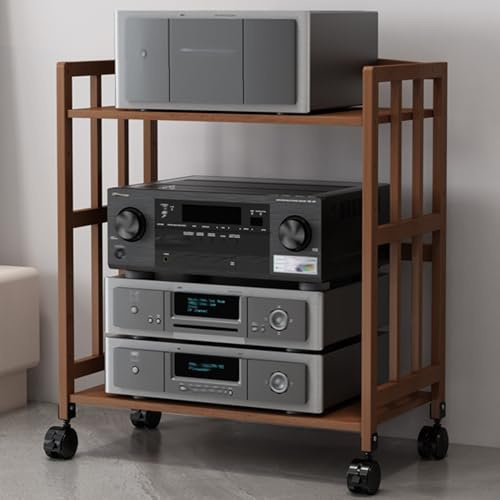 Meuble Hifi,Support Multimédia AV à 2/3 niveaux,Meuble Imprimante,étagère Stéréo en Bois,Armoire pour lecteur de disques CD,Rack pour sous la télévision pour DVD,Consoles de jeux,Routeurs(Brown,50x38x