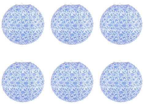 PATIKIL Faroles de papel de 12 pulgadas, 6 faroles decorativos colgantes para fiestas, bodas, cumpleaños, despedidas de soltera, techo, suministros de decoración del hogar, azul y blanco