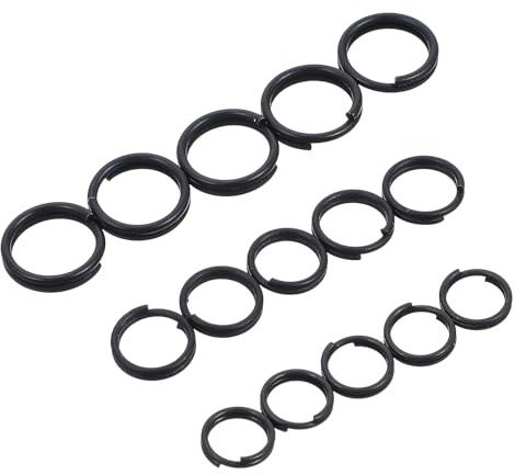Lot de 60 petits anneaux fendus en acier inoxydable noir pour la fabrication de bijoux - Connecteurs toriques pour colliers et travaux manuels (7 mm/8 mm/10 mm)