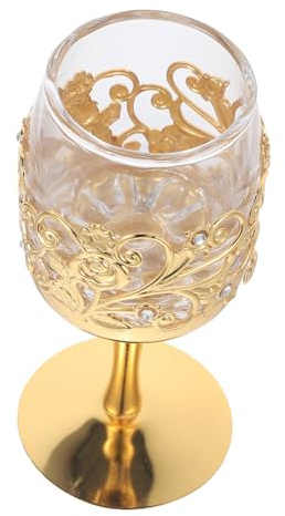 DECOMELODY Copa De Licor Vintage Dorada Relieve, Vaso Compacto De Metal y Vidrio, Práctico Para Whisky y Cócteles, Adecuado Para Fiestas, Bodas y Picnics