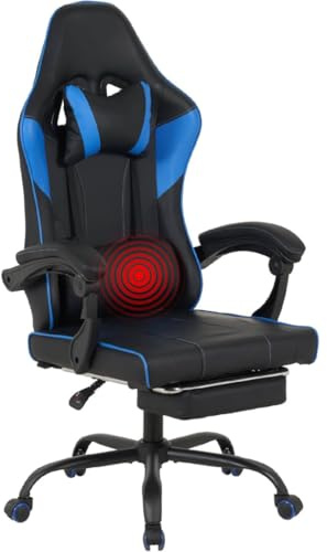 Sedia Gaming Ergonimica e Massaggiante con Poggiapiedi Telescopico - Gaming Chair con Supporto Lombare Vibrante e Cuscino Cervicale, Reclinabile 90-135°, Facile da Montare, Portata 150kg - Blu
