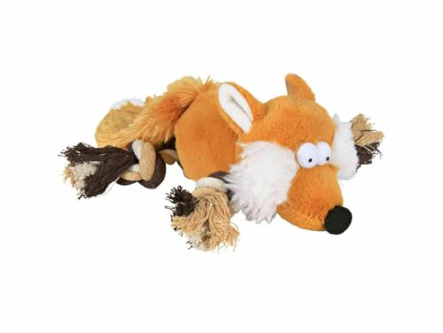 Trixie Hundespielzeug Fuchs mit Spieltau, zum Apportieren – 34 cm | Kuscheliger Spielgefährte aus weichem Plüsch – zum Schmusen, Tragen und Spielen für Welpen und erwachsene Hunde