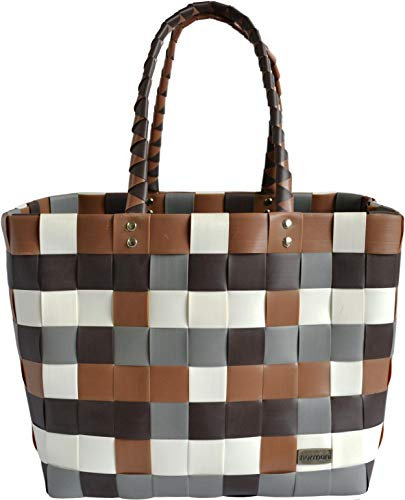 normani® Einkaufstasche Shopper geflochten aus Kunststoff - robuster Strandkorb Vintage Style 38cm x 25cm x 28cm Farbe Classic/Earth