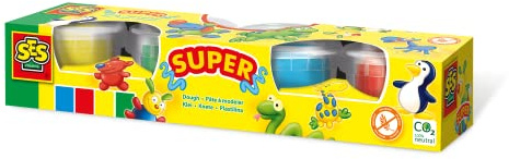SES Creative 00465 Dough 4x90gr, Mixed Colours, Blue, Red, Yellow, Green
