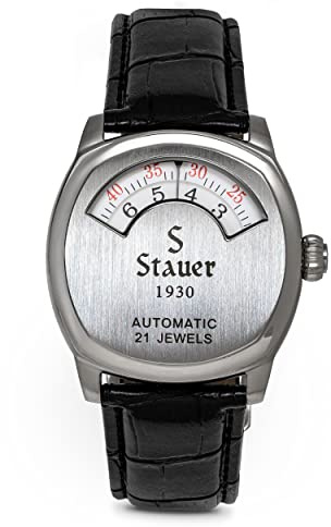 Stauer Men's 1930 Dashtronic Automatic Watch - Black Leather Band, 39mm Stainless Steel Case, 3ATM Water Resistant, Retro Dashboard-Inspired Dial