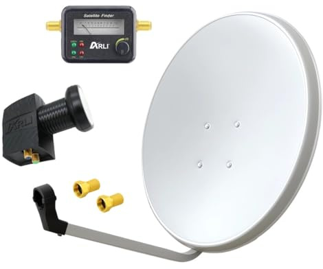60cm HD Sat Anlage Twin LNB + Satfinder + 2 F-Stecker Digital 2 Teilnehmer Antenne Weiss UHD 4K