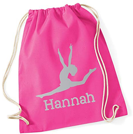 Hippowarehouse (Personalised Name gymnastics Drawstring Cotton School Gym Bag 37cm x 46cm, 12 litres
