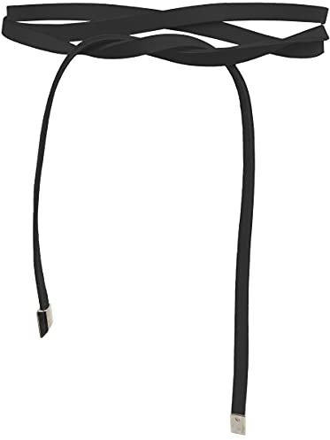 FISH IN THE SEA - Super Slim 1cm schmaler Obi Gürtel - Schwarz - Wickelgürtel - Taillengürtel - Bindegürtel - Echtleder - Damen - Halsband - Lederkette - Länge 245cm/ Breite 1 cm