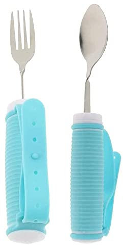 GHzzY Kit de Cubiertos de Cuchara y Tenedor Giratorio de 360 ° - Utensilio Adaptable Curvo para Ancianos, Artritis, derrames cerebrales y Agarre débil - Paquete de 2 Accesorios para Comer