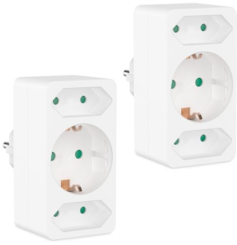 benon 2er Set Mehrfachstecker Weiß - Steckdosen-Adapter mit Kindersicherung - Doppelstecker 3680W - Multistecker 3Fach - Mehrfachsteckdose 2 Euro und 1 Schuko - Stecker mit Schutzkontakt Steckdose