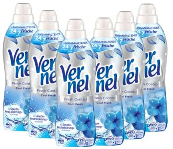 VERNEL Fresh Control Cool Fresh Weichspüler 6x 37 WL (222 Waschladungen), Wäscheduft für 24/7 langanhaltende Frische mit Geruchs-Neutralisierungs-Technologie, recycelbare Flasche