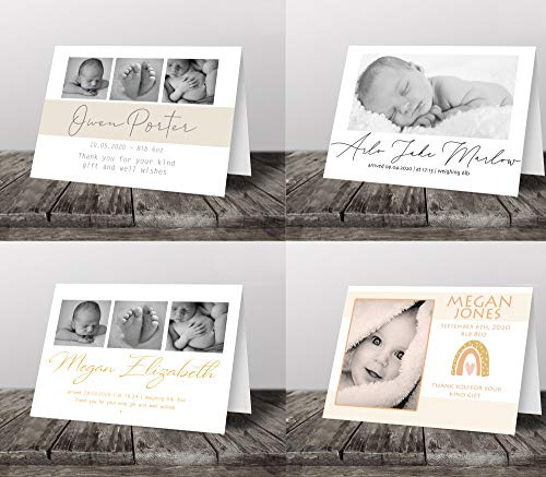 Personalised Folded Thank You Cards Birth Announcement New Baby