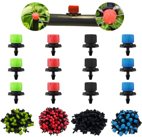 200 Stück Bewässerung Tropfer,HOINCO Bewässerungs Sprinkler Einstellbar Garten Micro Tropfbewässerung Zubehör Passend Für 4 mm ID Rohr, Für Blumenbeet, Gemüsegarten, Garten Und Wiese (4 Farben)