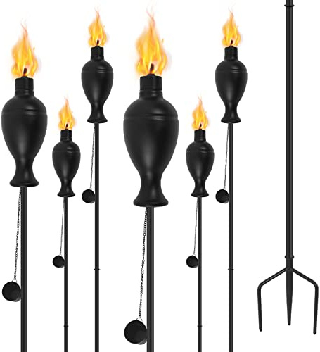 ZSPENG Metallfackeln für den Außenbereich, verbesserte Metallfackeln mit 3-zackigem Erdspieß, extra große Citronella-Fackeln, 147,32 cm, für Party, Terrasse, Weg, stabil, 6er-Pack