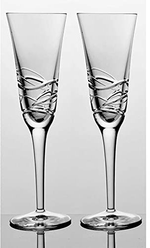 DIAMANTE Champagne Flutes 24% Lead Crystal Hand Cut 'Waves' Prosecco Glasses