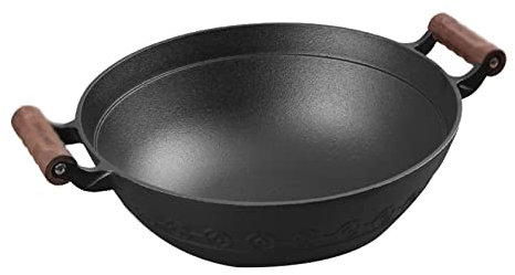 YYUINU Pentola in Ghisa, Padella per Uso Domestico Binaurale Wok in Ferro,36cm