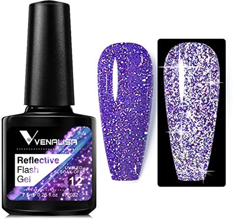VENALISA Violet Purple Reflective Glitter Gel Polish Sparkling Shiny Disco gel Nail Polish Long Lasting soak off Nail Drying Under UV LED Lamp Nail Art Summer Nail Salon