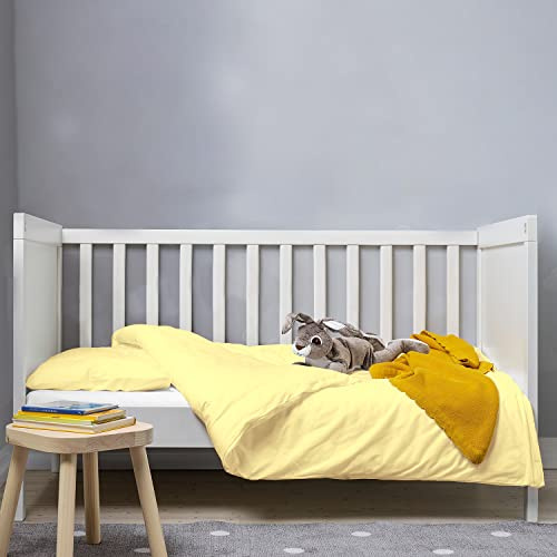 Pizuna 100% Cotton Crib Duvet Cover Mellow Yellow, 400 Thread Count Long Staple Cotton Duvet Cover 100x135 cm, Soft Sateen Weave Toddler Bedding Set Include 1 Duvet Cover And 1 Baby Pillow Case | 400 Thread Count 100% Long Staple Cotton Bedding Set Soft Sateen Weave Crib Duvet Cover with Button Closure & 1 Pillow Case
