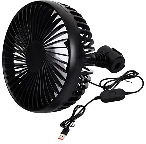 Jinlaili Auto Ventilator, USB Ventilator Leise, Kühlluftventilator 3 Gang Einstellbar, Ventilator Klein, Auto Lüfter 360° Drehbar, Luftkühlventilator, Tragbare Ventilator für Wohnmobil SUV Van Camping