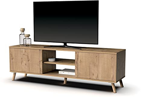 MUEBLES PITARCH | Mueble TV con Patas 2 Puertas y Estante, Mueble de Televisión Industrial, Roble Gold, 55x160x40cm, Módulo de Salón, Moderno, Modelo Oslo