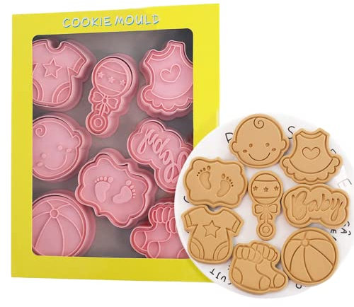 Set d'emporte-pièces pour fête prénatale, 8 pièces en plastique 3D pour enfants, emporte-pièces pour biscuits façon dessins animés pour la cuisson, décoration de pâtisserie et de gâteau en fondant DIY
