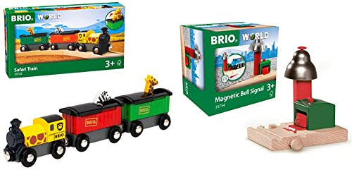 BRIO 33722 - Safari-Zug & World 33754 Magnetisches Glockensignal - Eisenbahnzubehör Holzeisenbahn - Kleinkinderspielzeug empfohlen für Kinder ab 3 Jahren