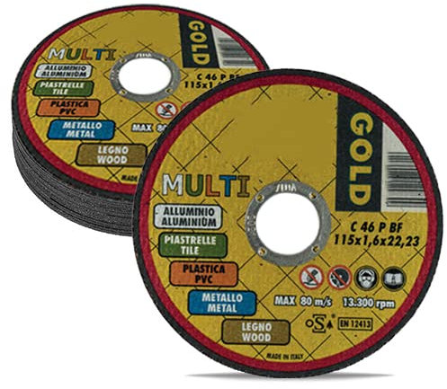 Virsus Dischi da Taglio Multi C46P, misura di 115x1,6 mm, attacco da 22,23 mm, dischi sottili Inossidabili disco professionale Alluminio, Piastrelle, Metallo, Legno per Smerigliatrici Angolari (10)