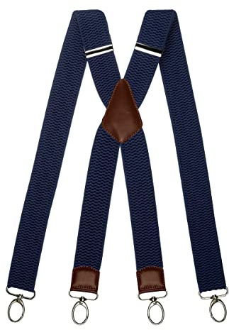 Olata X-Hosenträger, braunes Leder, Schwarze Karabiner, 40 mm, Dunkelblau