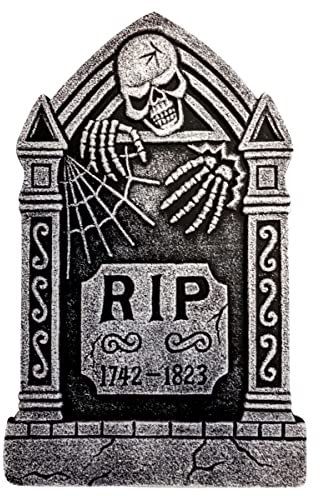 horror-shop Halloween Grabstein mit Skelett & Spinnweben 52 cm