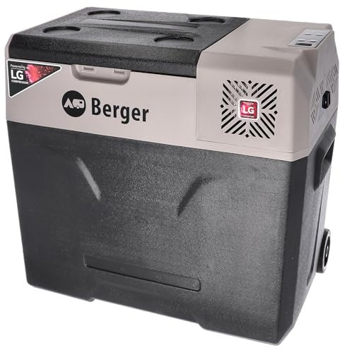 BERGER Kompressor Kühlbox B50-T 49 L │ 12V, 24V, 230V Stecker │ Elektrische Auto Kühlbox mit Rollen │Mobile Kompressorkühlbox leise & leicht │ ideal für Camping,Garten & Festival