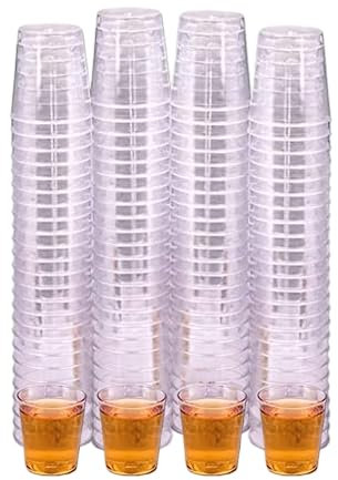 PinkWebShop Pack of 100 Plastic Shot Glasses and Dessert Cups | 30ml Shot Glass | Strong Durable Plastic Glasses for Parties, Events, and Sample Tasting | Crystal Clear and Elegant Design