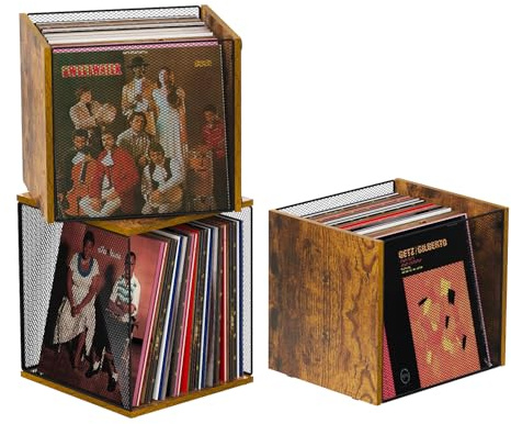 Honkazita 1 Cube Record Holder Vinyl Record Storage Furniture - DIY Stackable 40-55 Records Visualize Record Album Storage Box Cube Wooden Vinyl Record Crate Vinyl Record Shelves Organizer