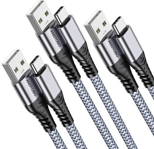 Cavo USB C 3.1A, Cavo USB Type C Ricarica Rapida Cordone di Ricarica Intrecciato Per iPhone 16/15 Plus Pro Max, Samsung S21 S22 S23+ S23 Ultra S20 S10 S9, Pixel 7 [1 Metri 3Pezzi]