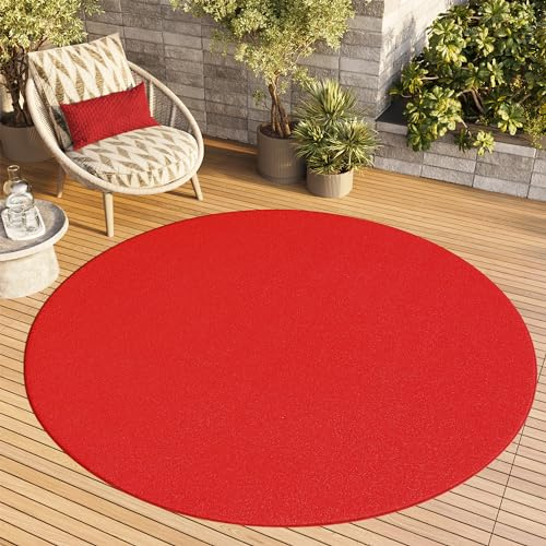 TAPISO Mono Rund Teppich Kurzflor Rot Indoor Outdoor 240 x 240 cm | UV-beständig Einfarbig Wohnzimmer Schlafzimmer Kinderzimmer Modern Design OEKO-TEX