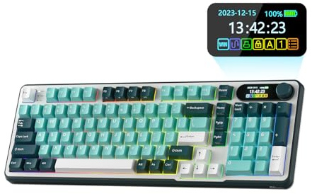 RK ROYAL KLUDGE S98 Tastiera meccanica con display intelligente e manopola, wireless BT/2.4G/USB-C montaggio superiore 96%, sostituibile a caldo, supporto software, suono cremoso, 98 tasti, QWERTY