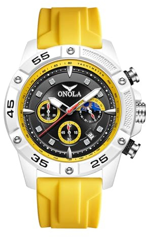 FORSINING Modische Herren-Armbanduhr, Chronograph, lässig, Sport, Quarzuhren, Silikonarmband, Mondphasen-Design, großes Zifferblatt, analog, Datum