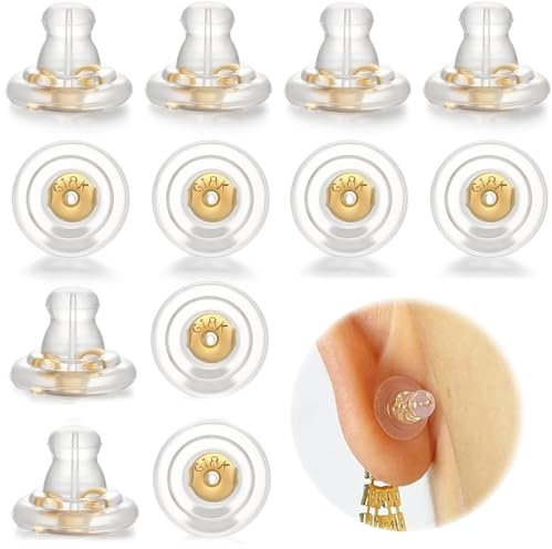Ruzister 12 Stück Gold hypoallergener Silikon-Ersatz für Ohrstecker/hängende Ohren, Silikon-Ohrring-Ersatz für Ohrstecker/hängende Ohren, hypoallergene Ohrring