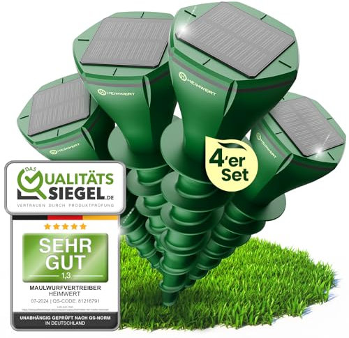 HEIMWERT Maulwurf Vertreiber Wühlmausschreck - SCHNELLE Ergebnisse mit KI Wechselfrequenz Automatik - Solar Abwehr wasserdicht und flüsterleise - auch gegen Wühlmäuse (4er Pack)